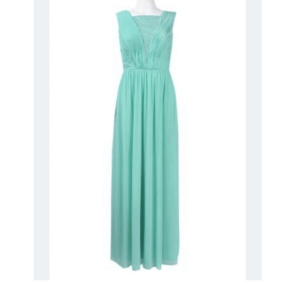 Alex Evenings Aqua‎ Rhinestone Ruched Sleeveless Midi Stretch Mesh Dress Size 8 - Picture 1 of 11